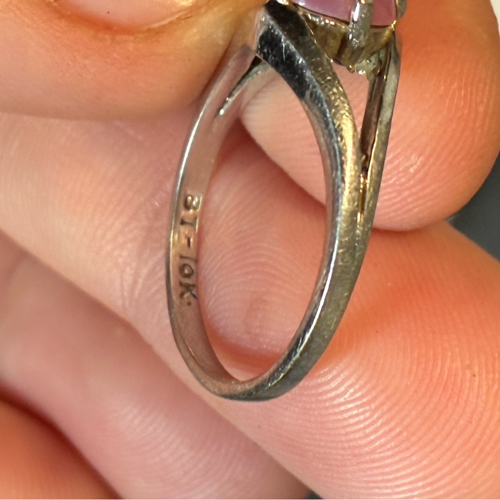 Pink Star Sapphire Ruby 10k Solid White Gold Ring - image 5